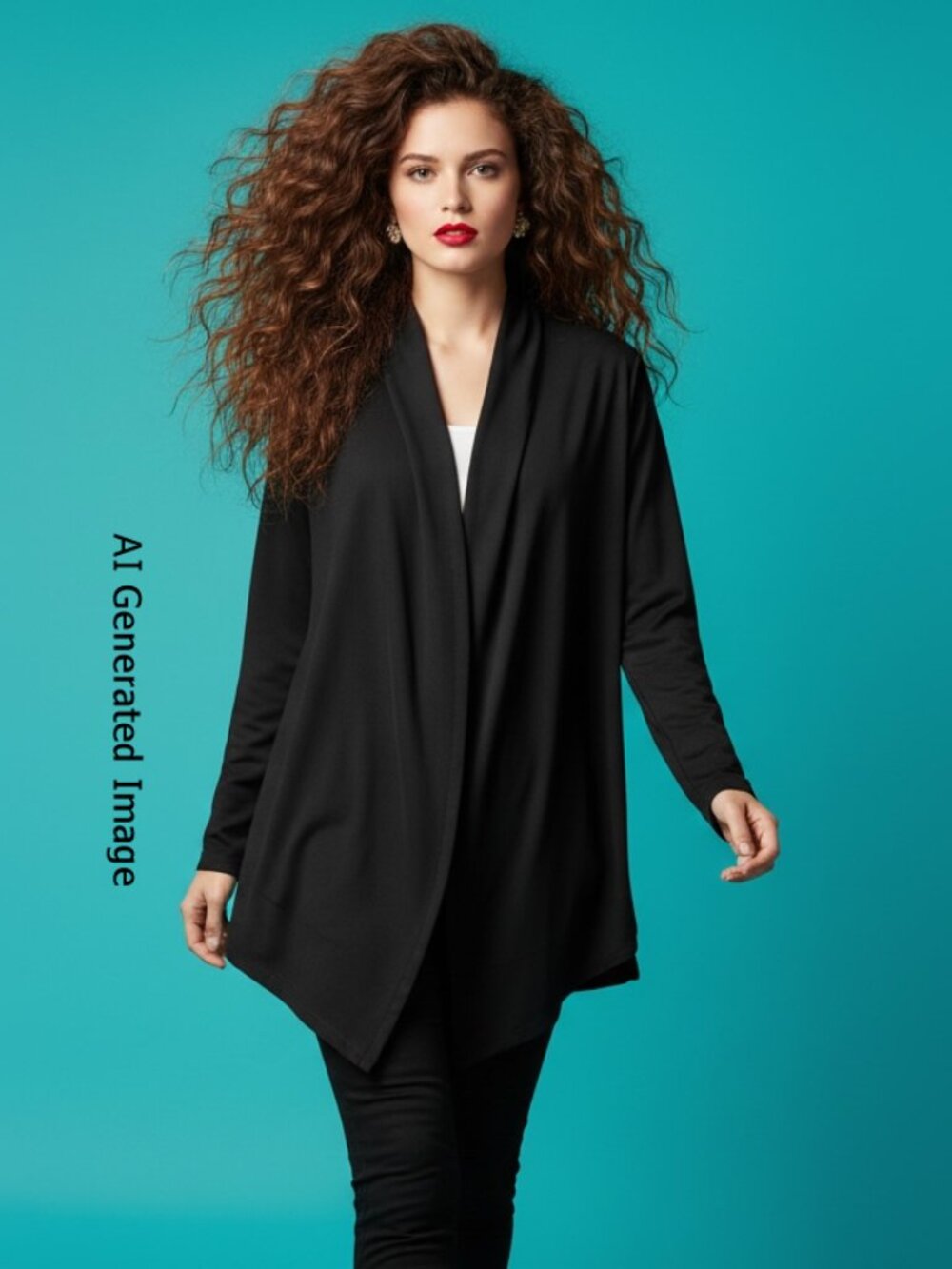 Emery Rose Black Draped Open Front Cardigan Size XL
